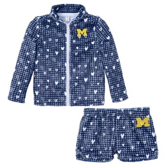 Girls Toddler ZooZatz Navy Michigan Wolverines Heart Plaid Plush Full-Zip Jacket & Shorts Set
