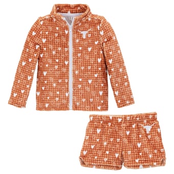 Girls Toddler ZooZatz Texas Orange Texas Longhorns Heart Plaid Plush Full-Zip Jacket & Shorts Set