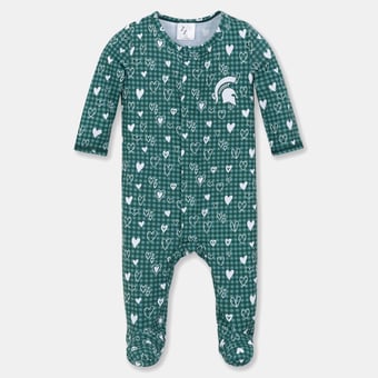 Newborn & Infant ZooZatz Green Michigan State Spartans Hearts Magnetic Closure Sleeper