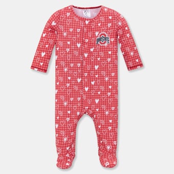 Newborn & Infant ZooZatz Scarlet Ohio State Buckeyes Hearts Magnetic Closure Sleeper