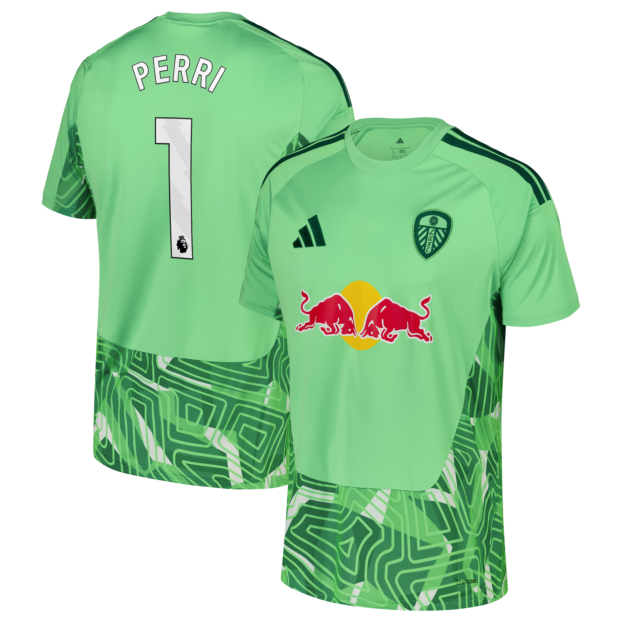 Leeds United adidas Goalkeeper Shirt 2026-27 with Perri 1 printing