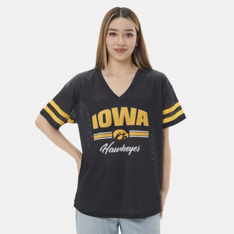 Women's ZooZatz Black Iowa Hawkeyes Mesh Jersey Kickoff T-Shirt