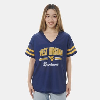Women's ZooZatz Navy West Virginia Mountaineers Mesh Jersey Kickoff T-Shirt