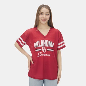 Women's ZooZatz Crimson Oklahoma Sooners Mesh Jersey Kickoff T-Shirt