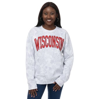 Women's ZooZatz  Gray Wisconsin Badgers Camo Arch Logo Fleece Crewneck Sweatshirt