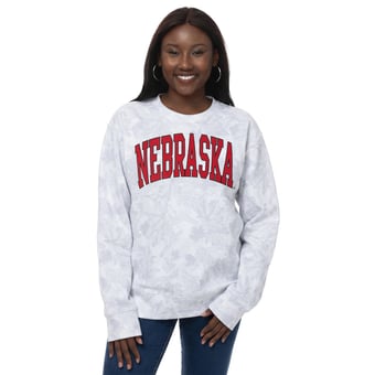 Women's ZooZatz  Gray Nebraska Huskers Camo Arch Logo Fleece Crewneck Sweatshirt