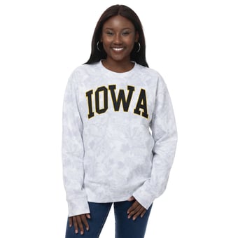 Women's ZooZatz  Gray Iowa Hawkeyes Camo Arch Logo Fleece Crewneck Sweatshirt