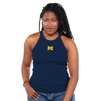Women's ZooZatz  Navy Michigan Wolverines Tri-Blend Racerback Ribbed Tank Top