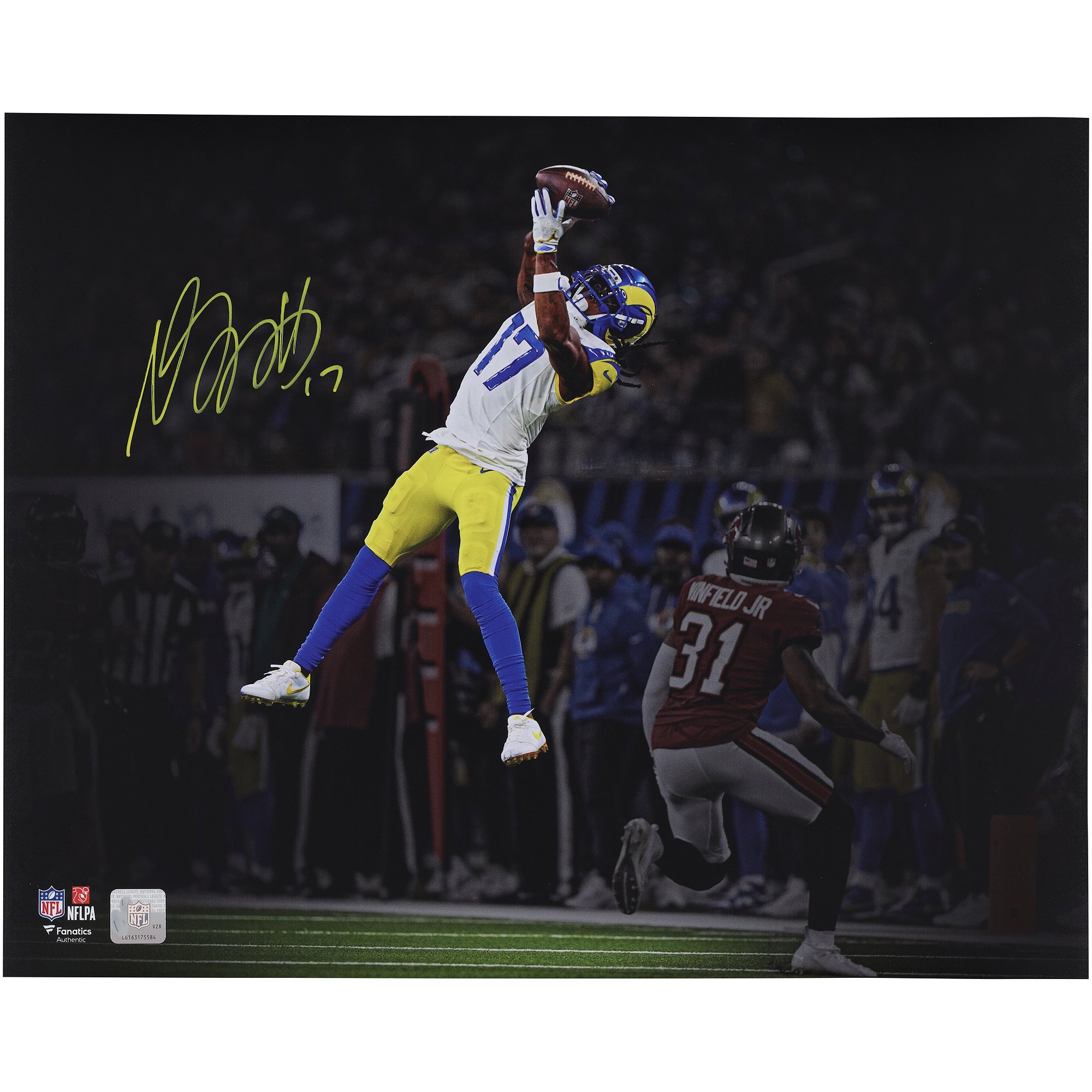 Davante Adams Los Angeles Rams Autographed 16" x 20" Leaping Catch Spotlight Photograph