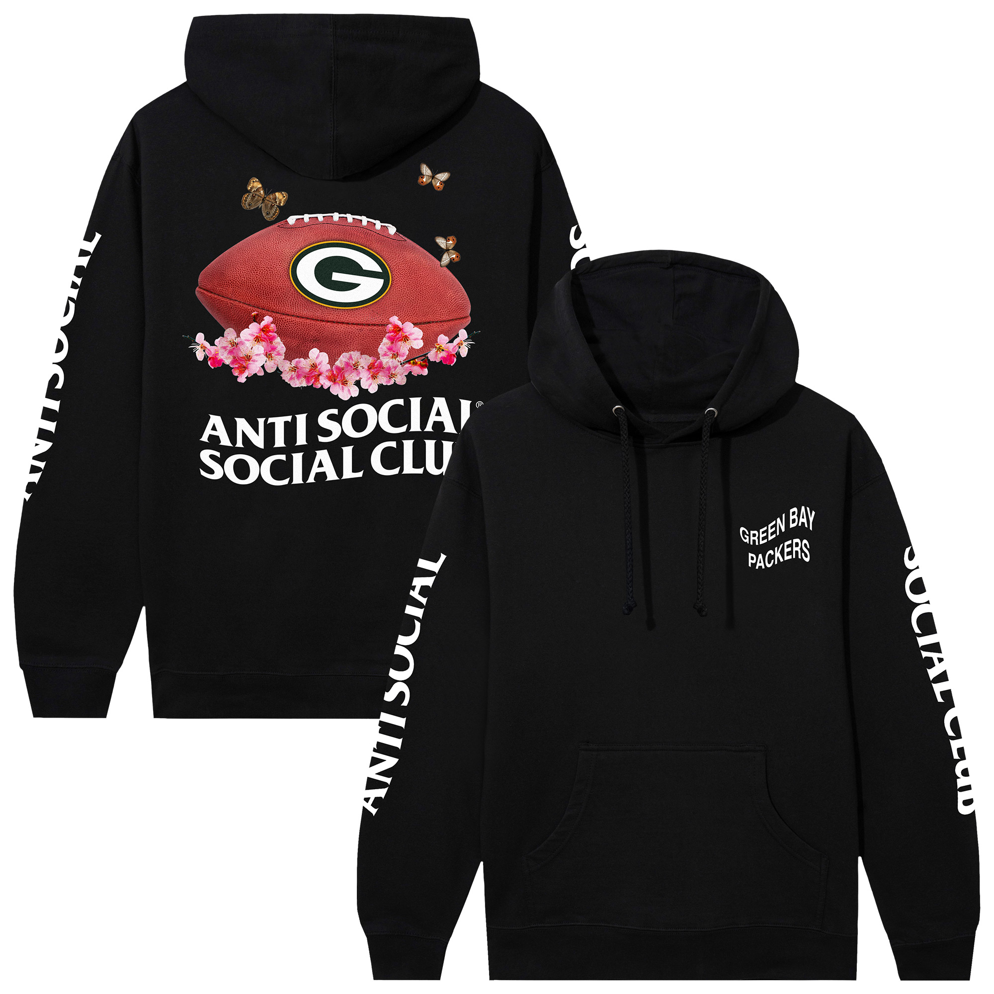 Unisex AntiSocialSocialClub x NFL Black Green Bay Packers Impact Blossom Hoodie