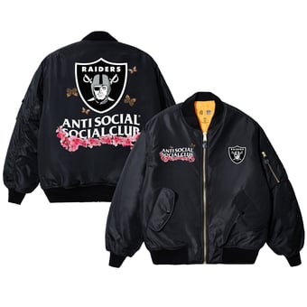 Unisex AntiSocialSocialClub x NFL Black Las Vegas Raiders MA-1 Full-Zip Blossom Bomber Jacket