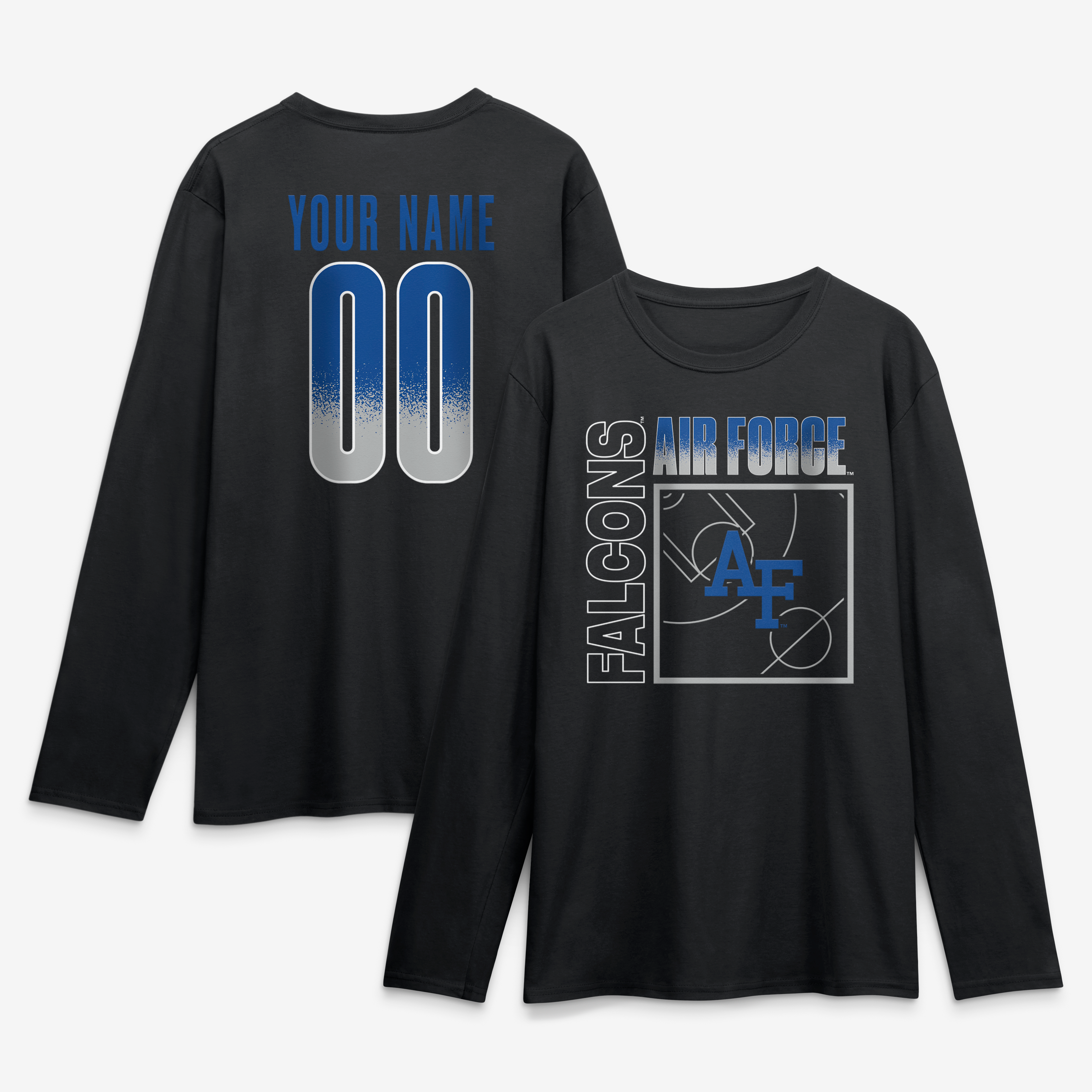 Men's Black Air Force Falcons  Home Court Pop Personalized Any Name & Number Long Sleeve T-Shirt