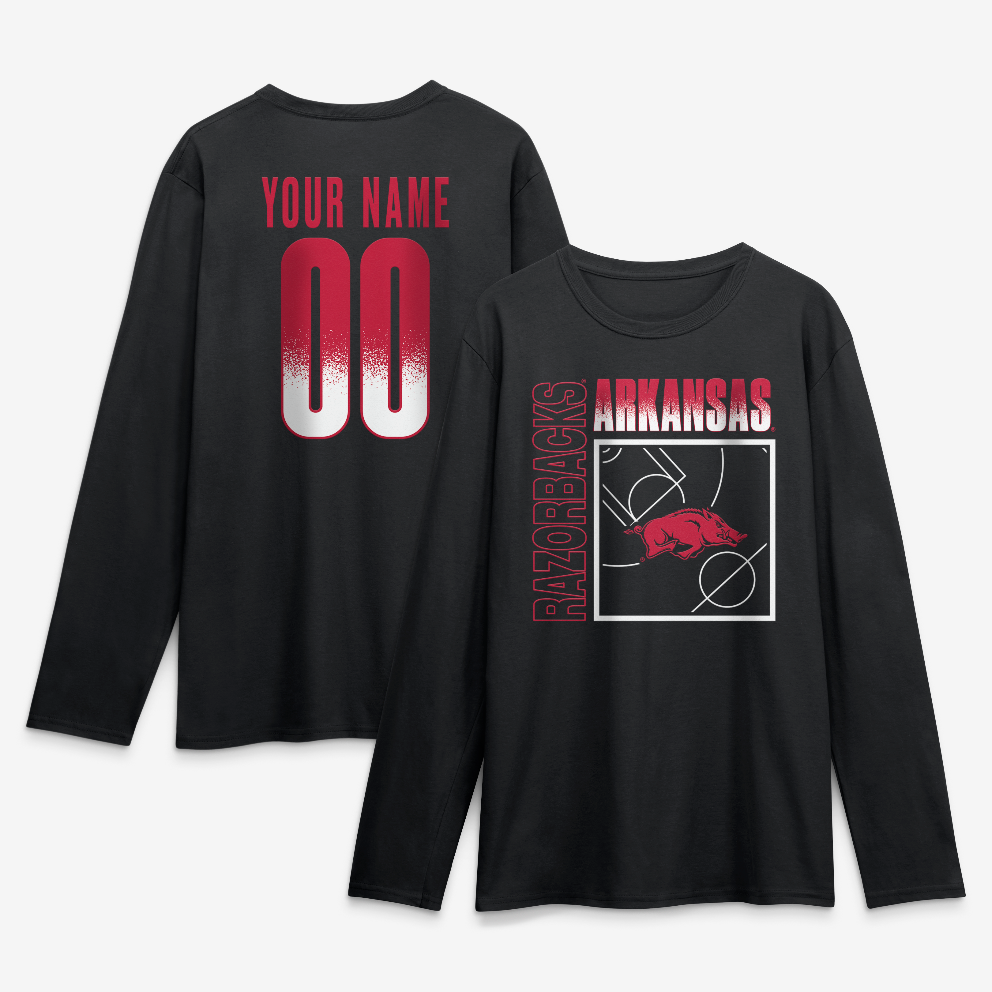 Men's Black Arkansas Razorbacks  Home Court Pop Personalized Any Name & Number Long Sleeve T-Shirt