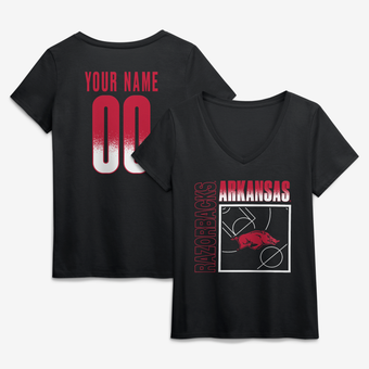 Women's Black Arkansas Razorbacks Home Court Pop Personalized Any Name & Number V-Neck T-Shirt