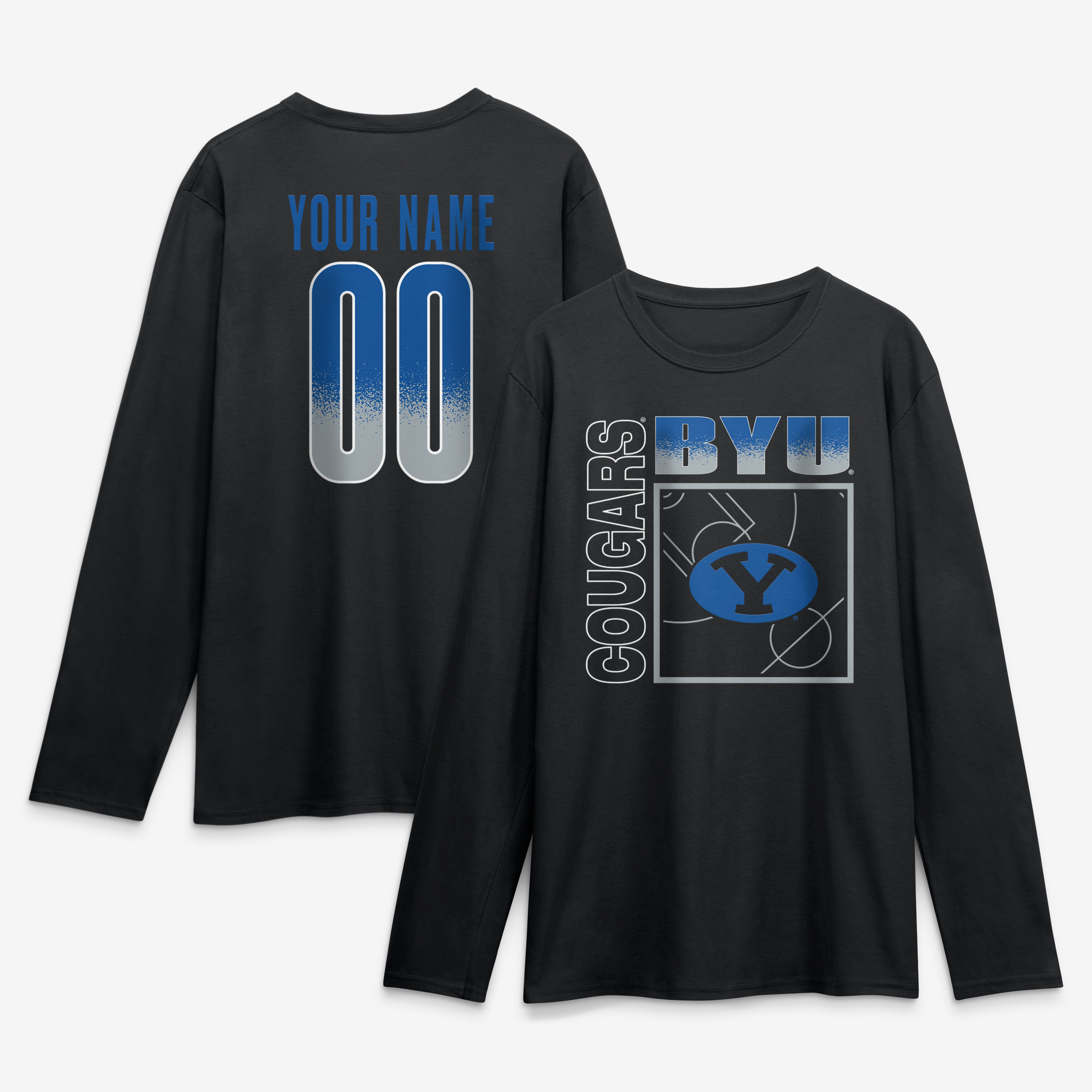 Men's Black BYU Cougars  Home Court Pop Personalized Any Name & Number Long Sleeve T-Shirt