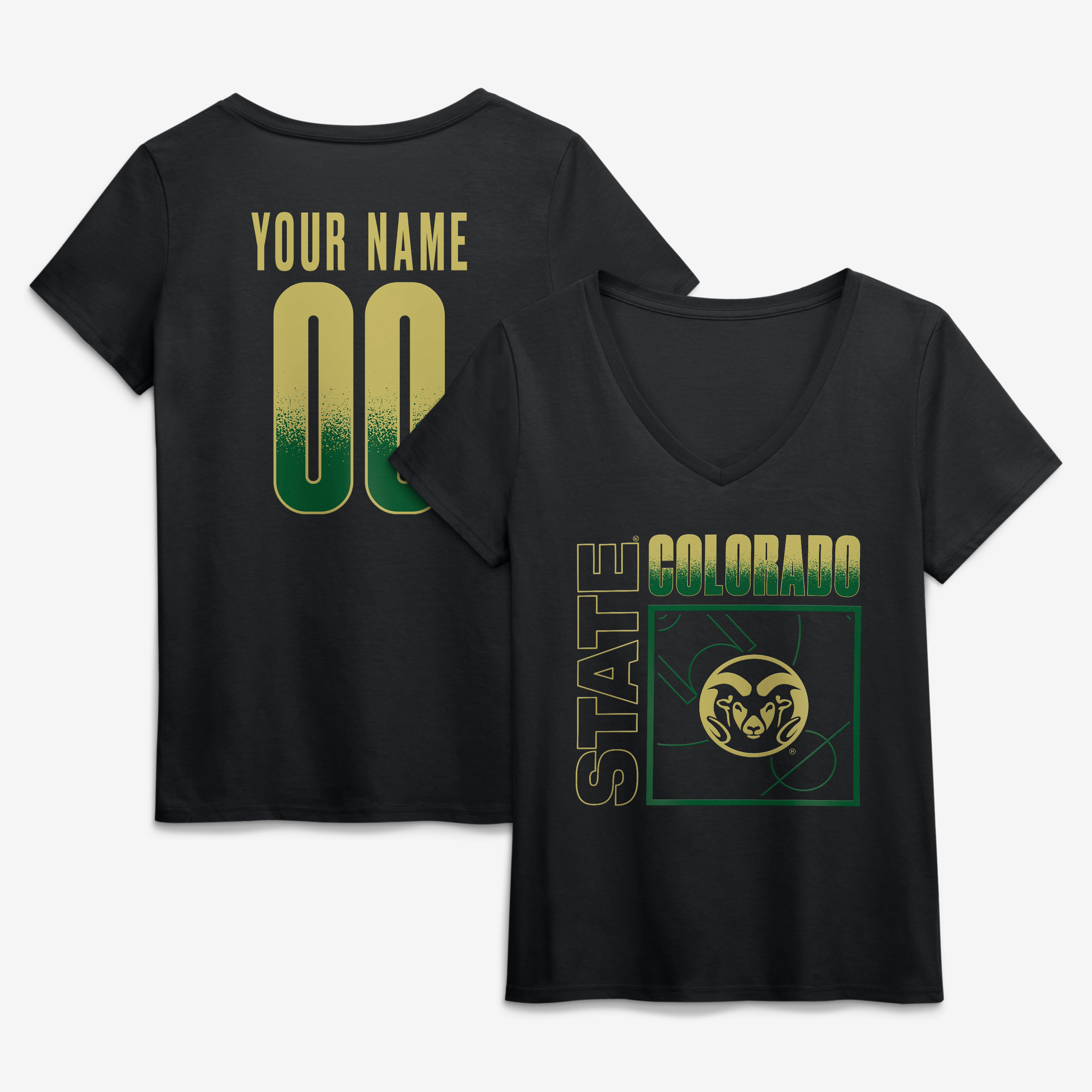 Women's Black Colorado State Rams Home Court Pop Personalized Any Name & Number V-Neck T-Shirt