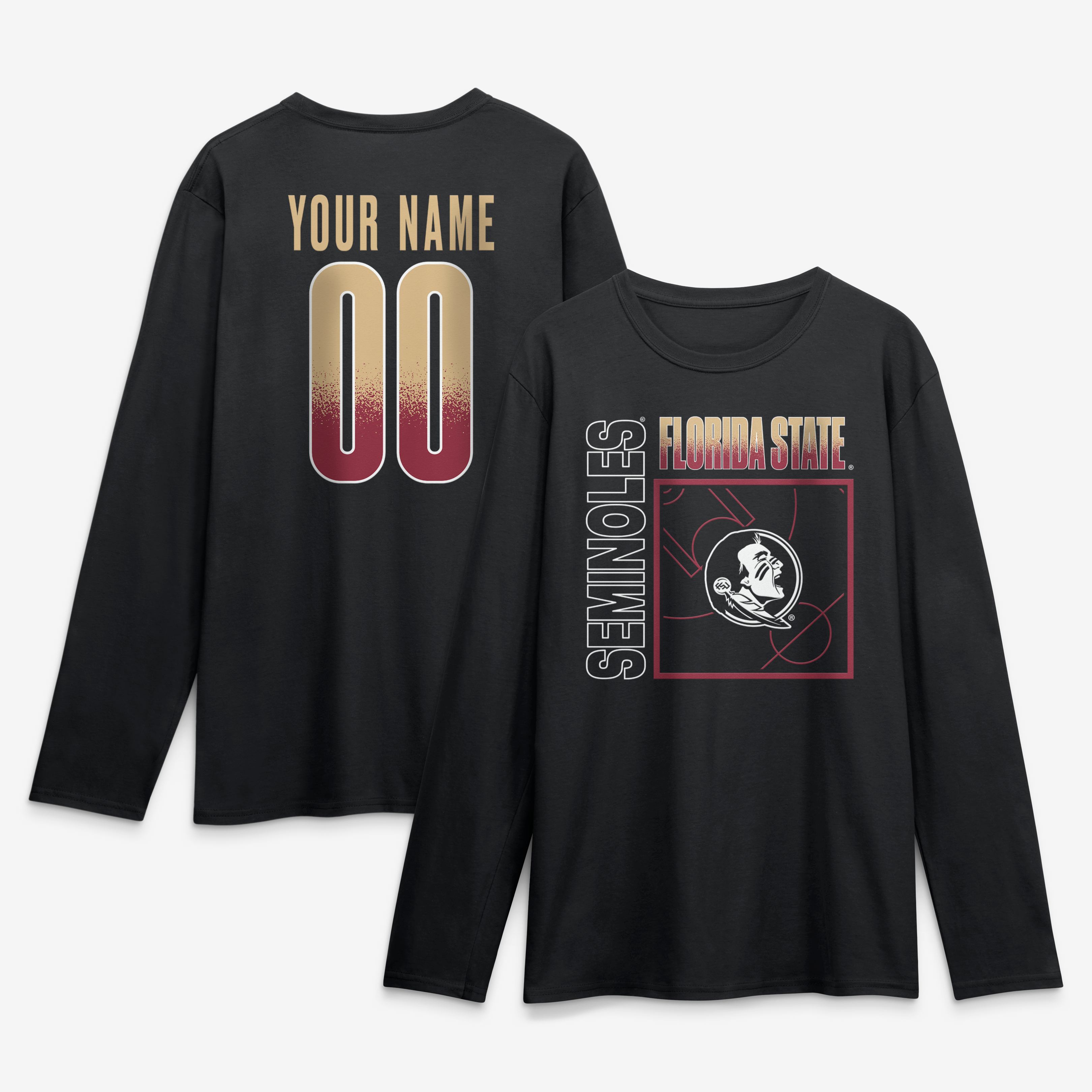 Men's Black Florida State Seminoles  Home Court Pop Personalized Any Name & Number Long Sleeve T-Shirt