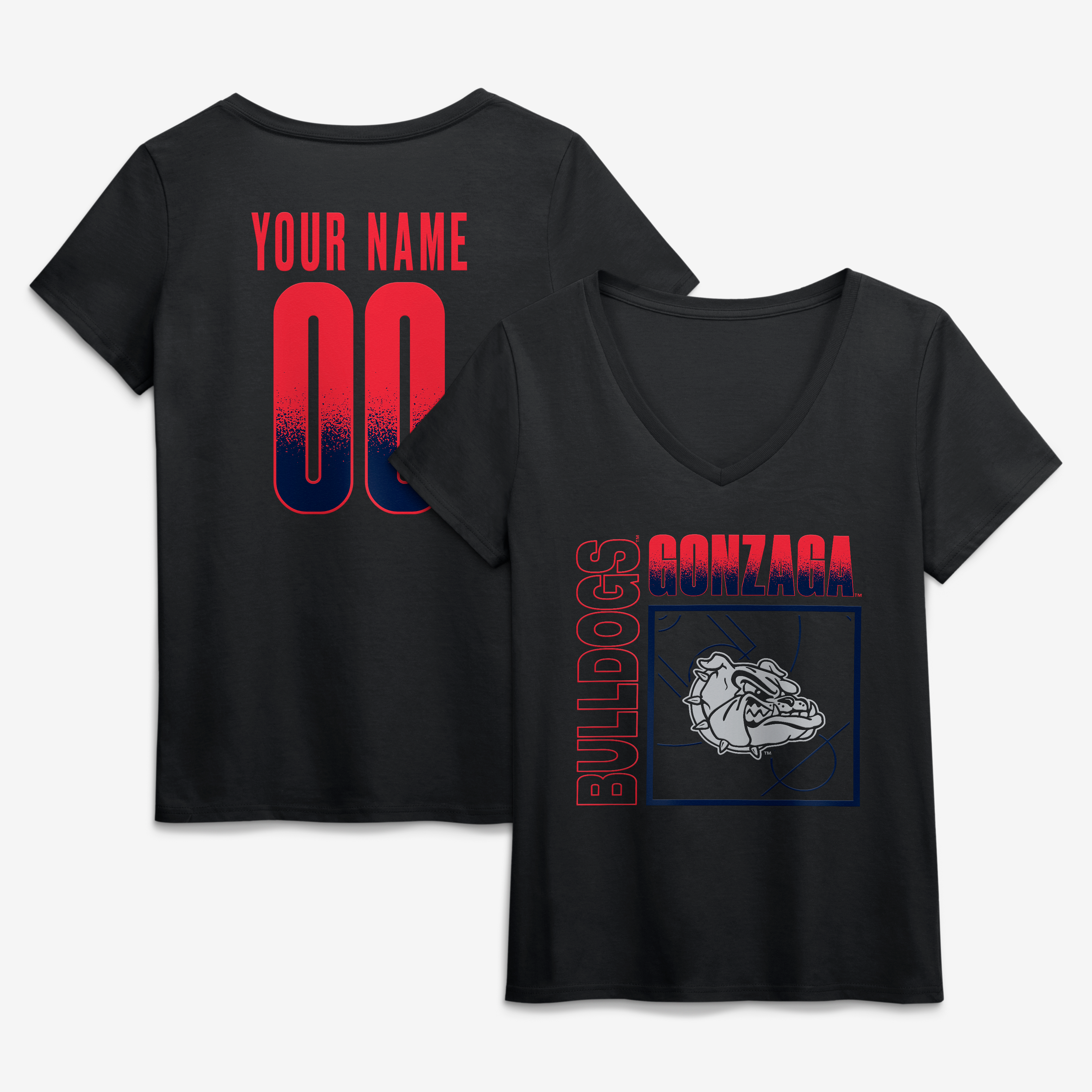 Women's Black Gonzaga Bulldogs Home Court Pop Personalized Any Name & Number V-Neck T-Shirt