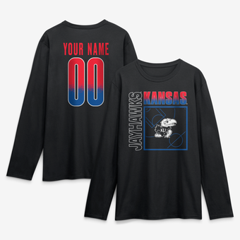Men's Black Kansas Jayhawks  Home Court Pop Personalized Any Name & Number Long Sleeve T-Shirt