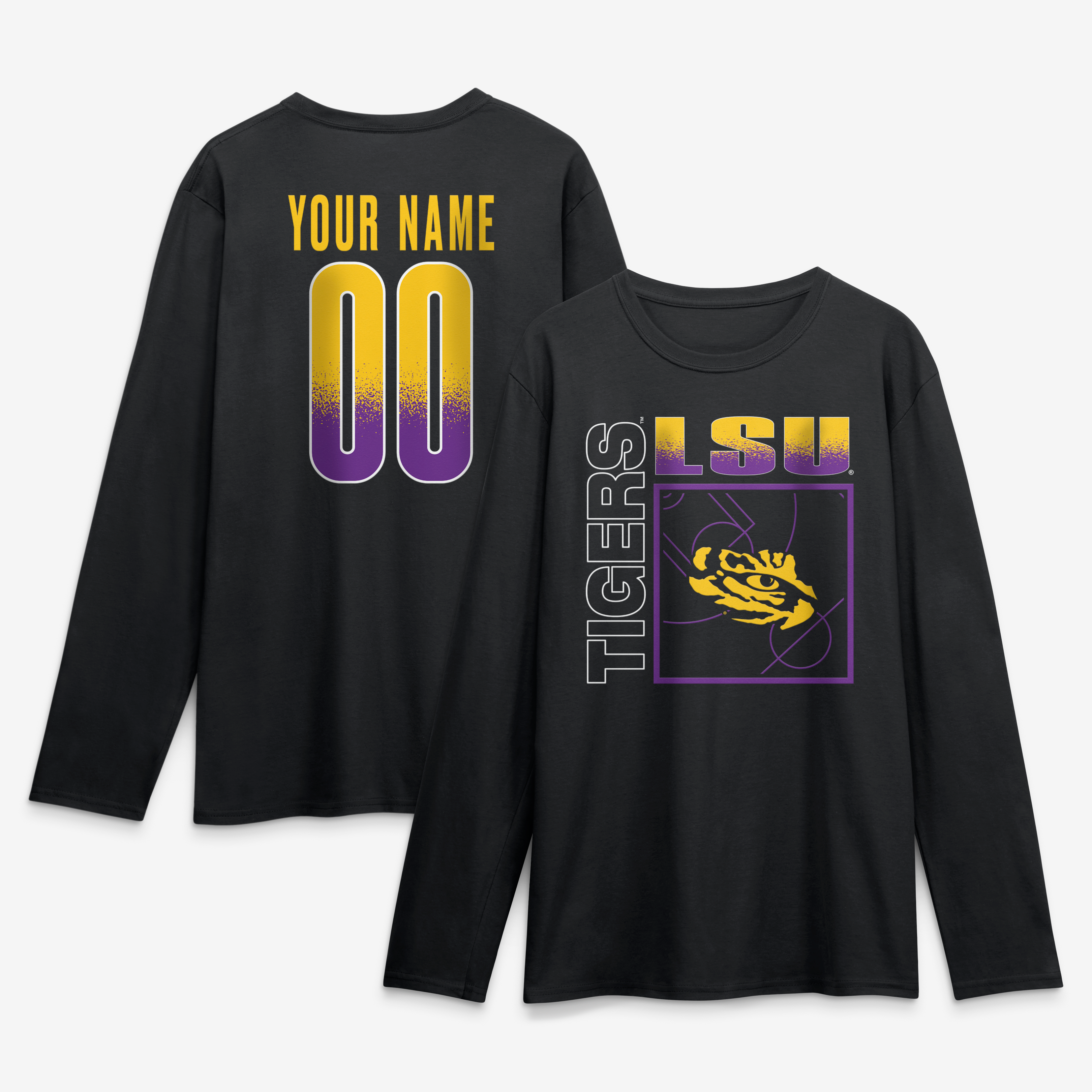 Men's Black LSU Tigers  Home Court Pop Personalized Any Name & Number Long Sleeve T-Shirt
