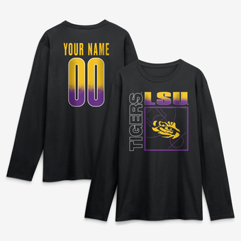 Men's Black LSU Tigers  Home Court Pop Personalized Any Name & Number Long Sleeve T-Shirt