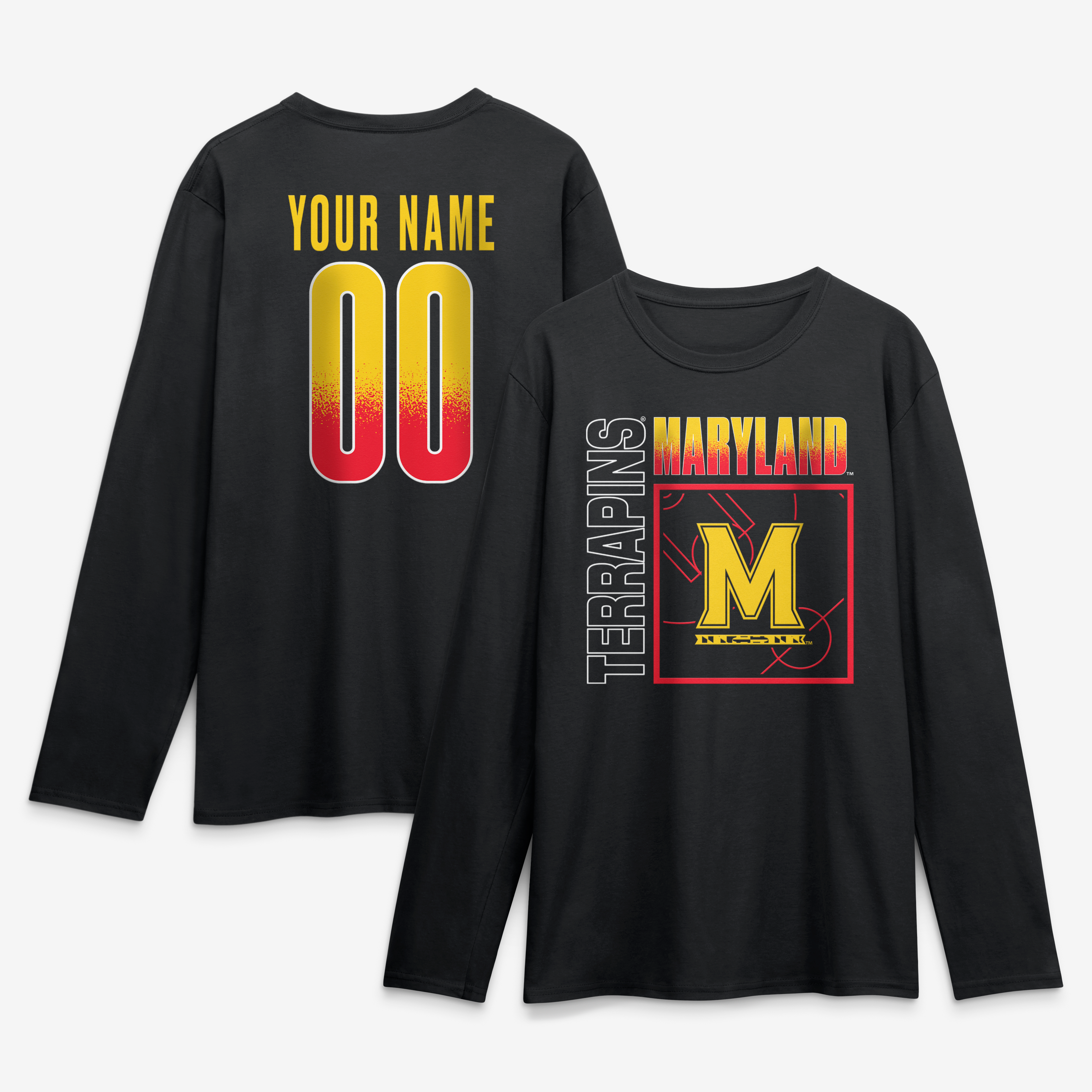 Men's Black Maryland Terrapins  Home Court Pop Personalized Any Name & Number Long Sleeve T-Shirt