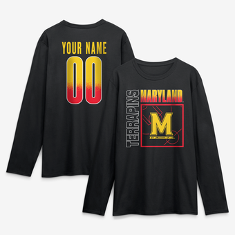 Men's Black Maryland Terrapins  Home Court Pop Personalized Any Name & Number Long Sleeve T-Shirt