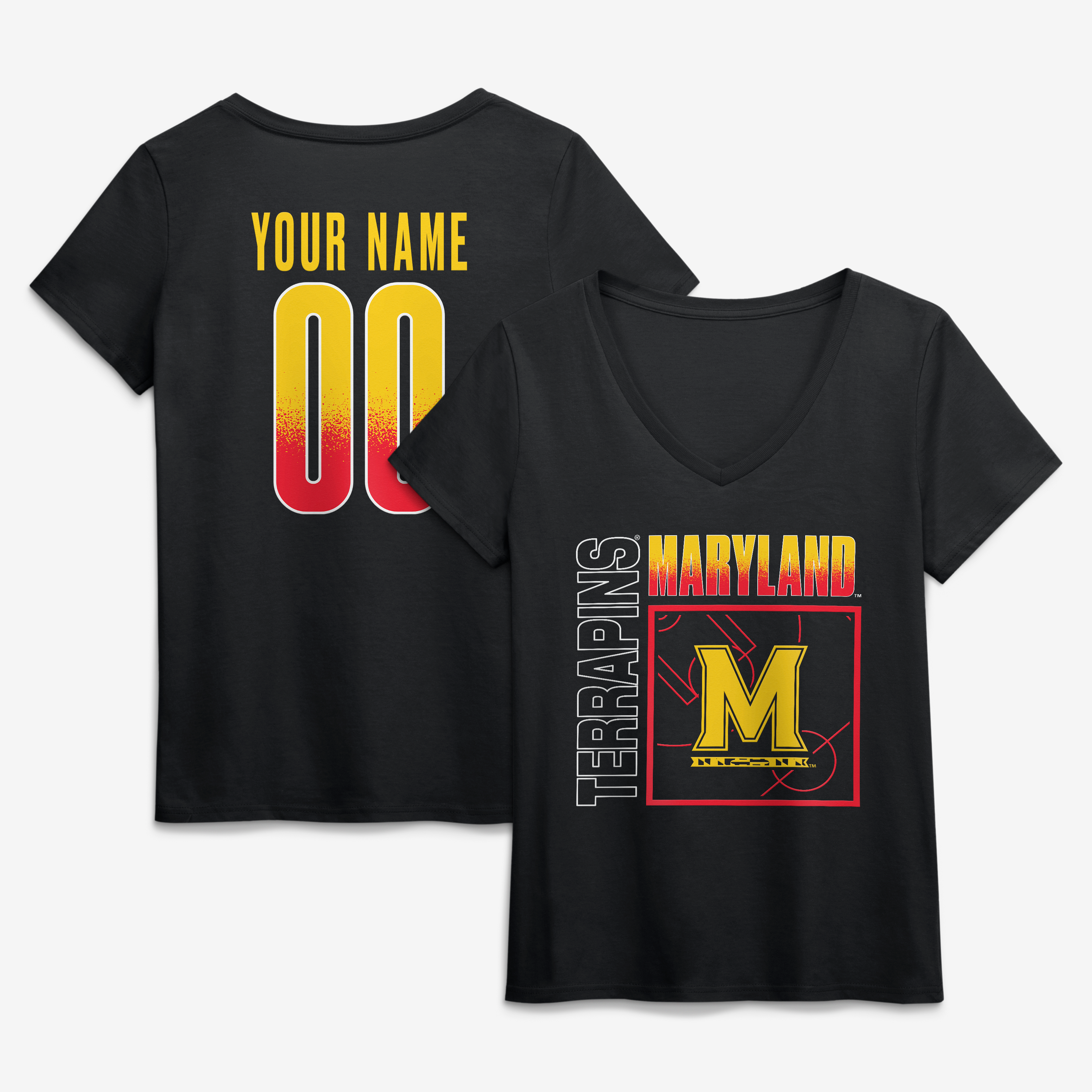 Women's Black Maryland Terrapins Home Court Pop Personalized Any Name & Number V-Neck T-Shirt