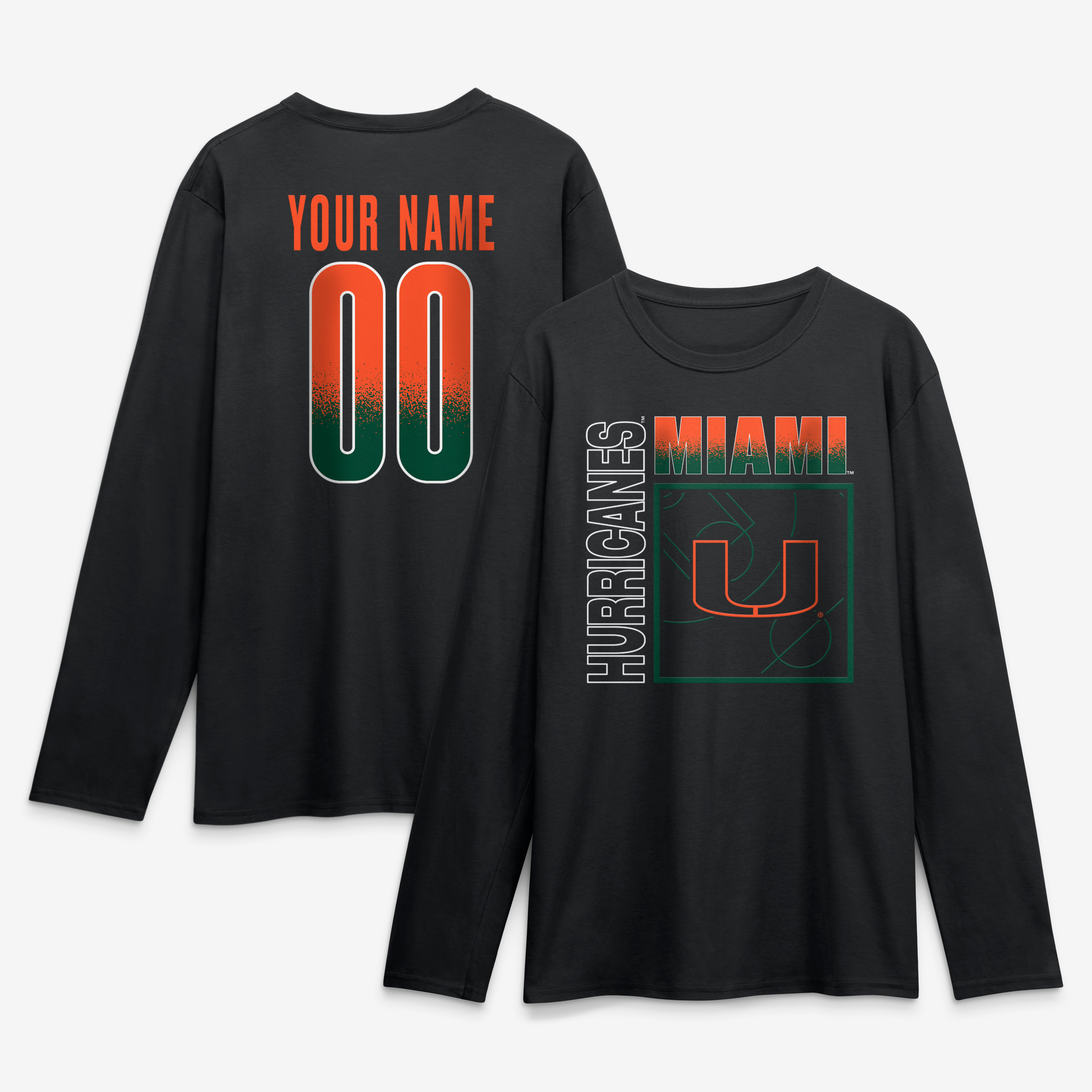 Men's Black Miami Hurricanes  Home Court Pop Personalized Any Name & Number Long Sleeve T-Shirt