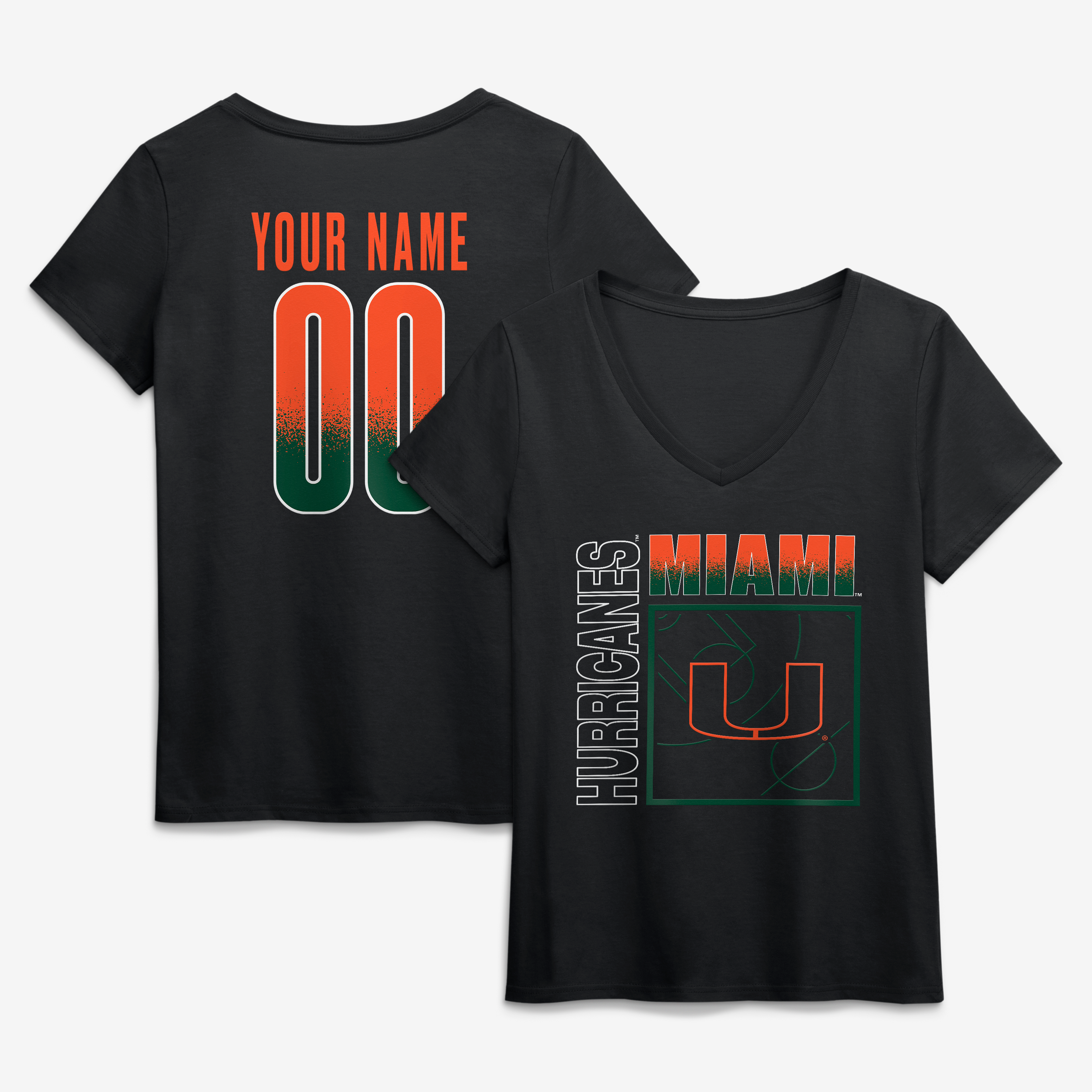 Women's Black Miami Hurricanes Home Court Pop Personalized Any Name & Number V-Neck T-Shirt