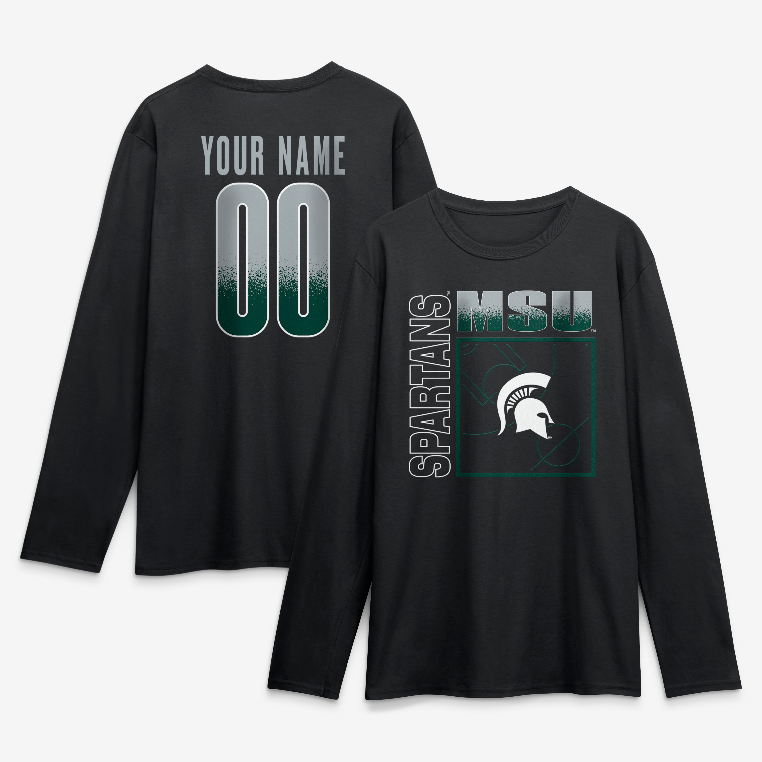 Men's Black Michigan State Spartans  Home Court Pop Personalized Any Name & Number Long Sleeve T-Shirt
