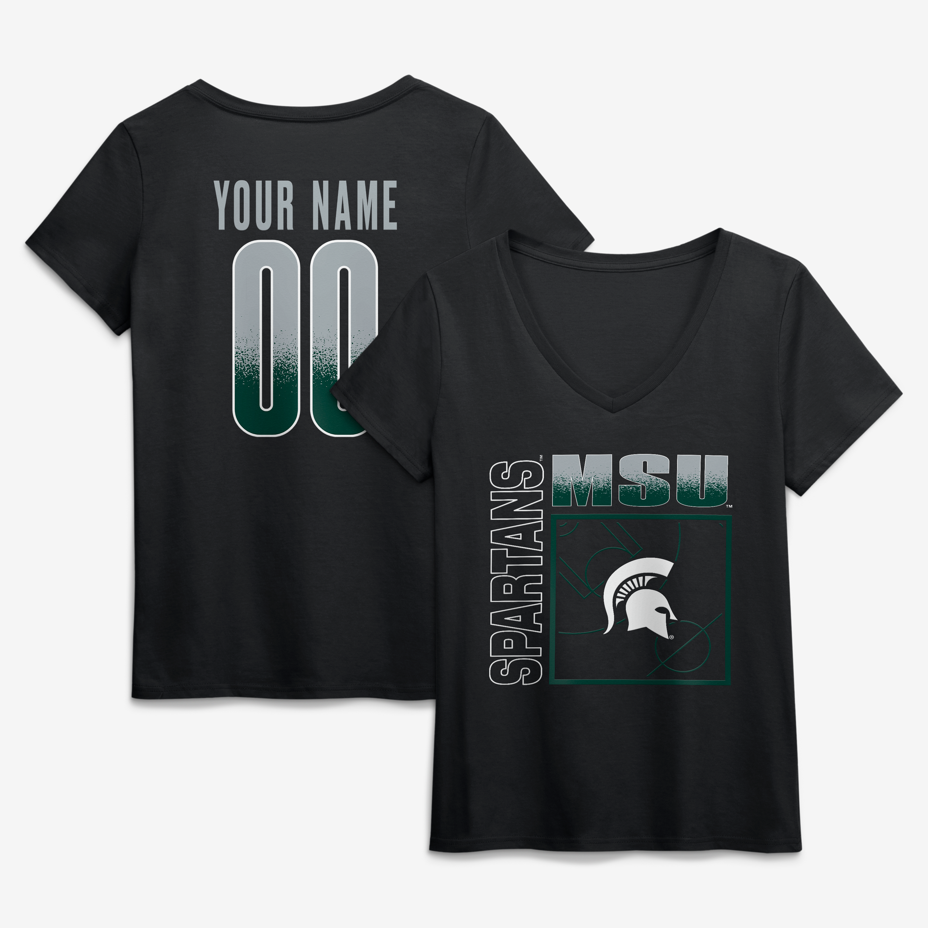 Women's Black Michigan State Spartans Home Court Pop Personalized Any Name & Number V-Neck T-Shirt