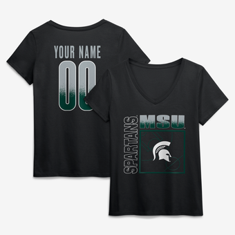 Women's Black Michigan State Spartans Home Court Pop Personalized Any Name & Number V-Neck T-Shirt