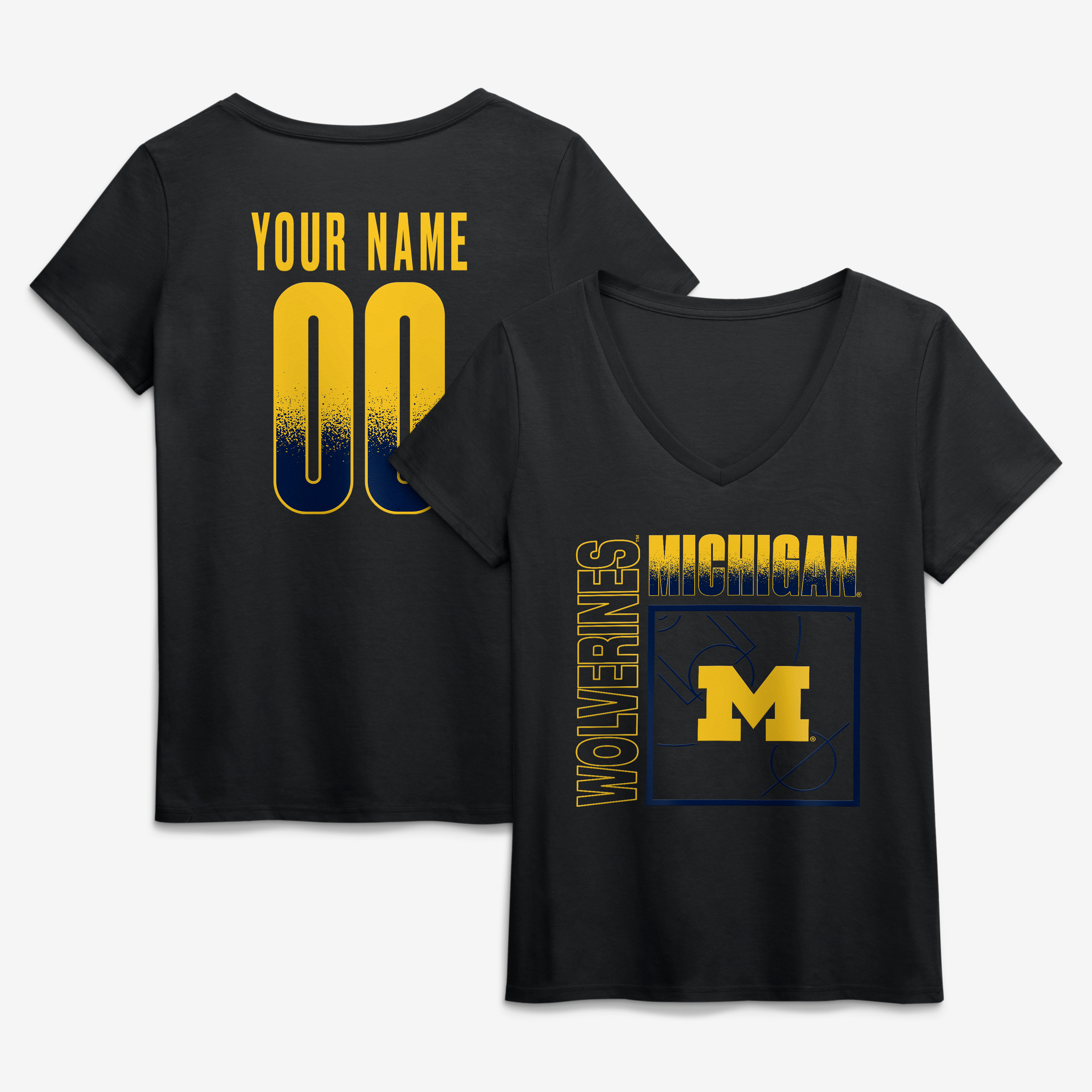 Women's Black Michigan Wolverines Home Court Pop Personalized Any Name & Number V-Neck T-Shirt