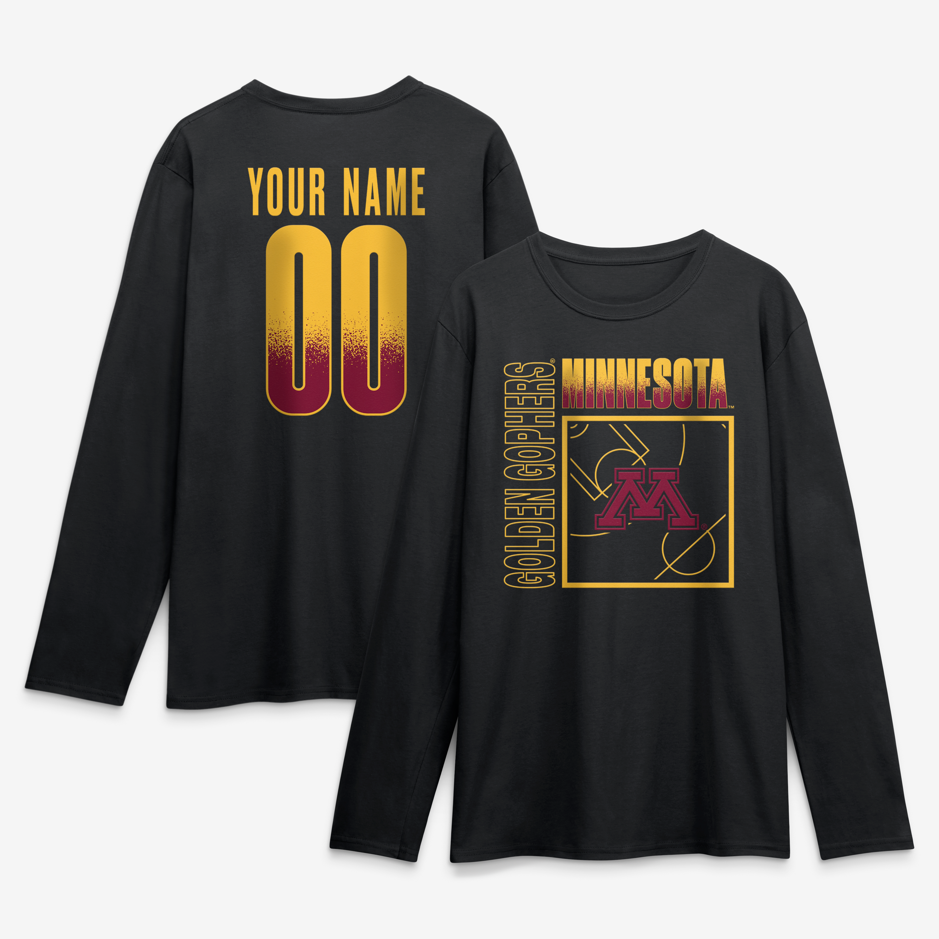 Men's Black Minnesota Golden Gophers  Home Court Pop Personalized Any Name & Number Long Sleeve T-Shirt