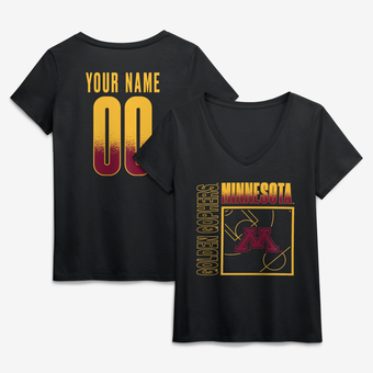 Women's Black Minnesota Golden Gophers Home Court Pop Personalized Any Name & Number V-Neck T-Shirt