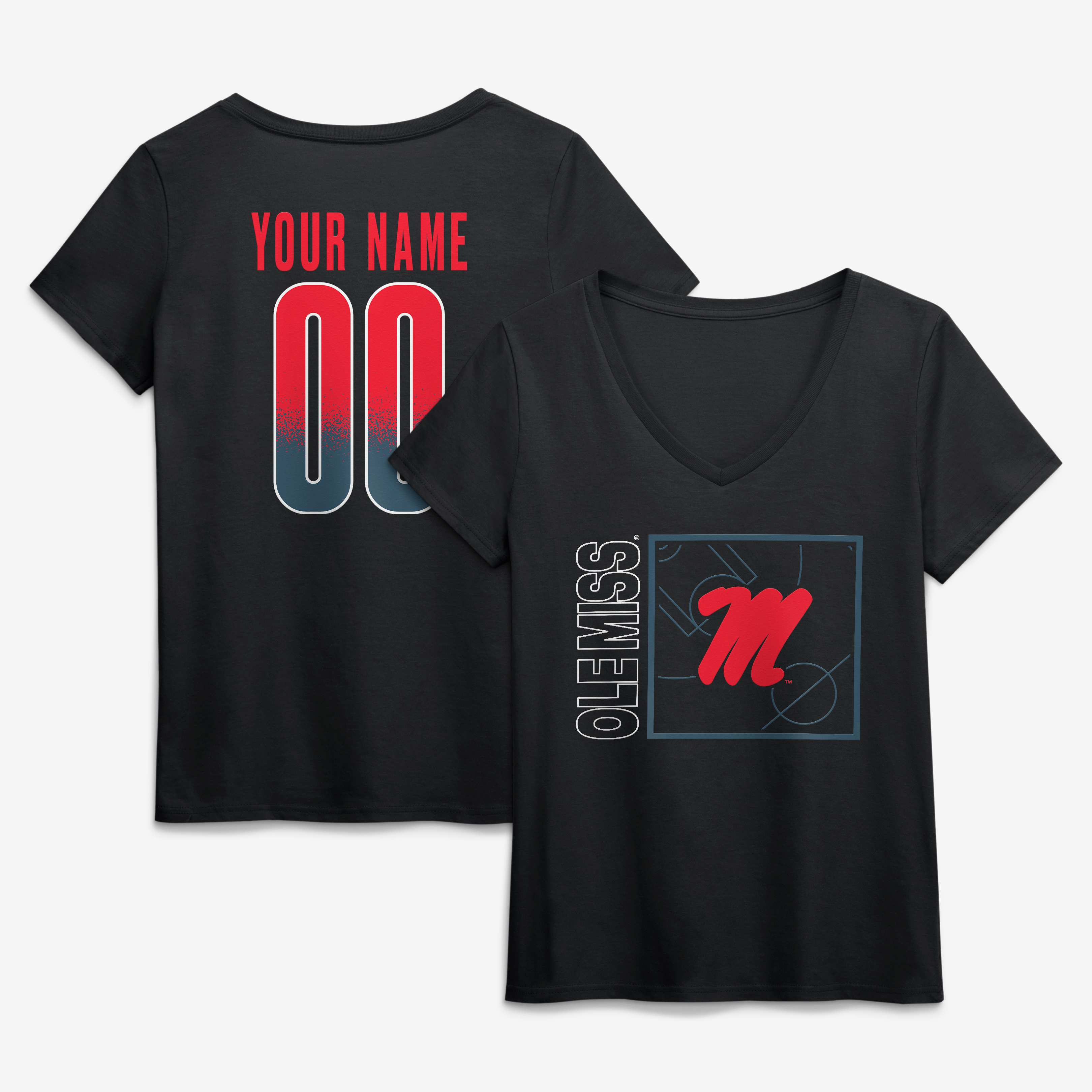 Women's Black Ole Miss Rebels Home Court Pop Personalized Any Name & Number V-Neck T-Shirt