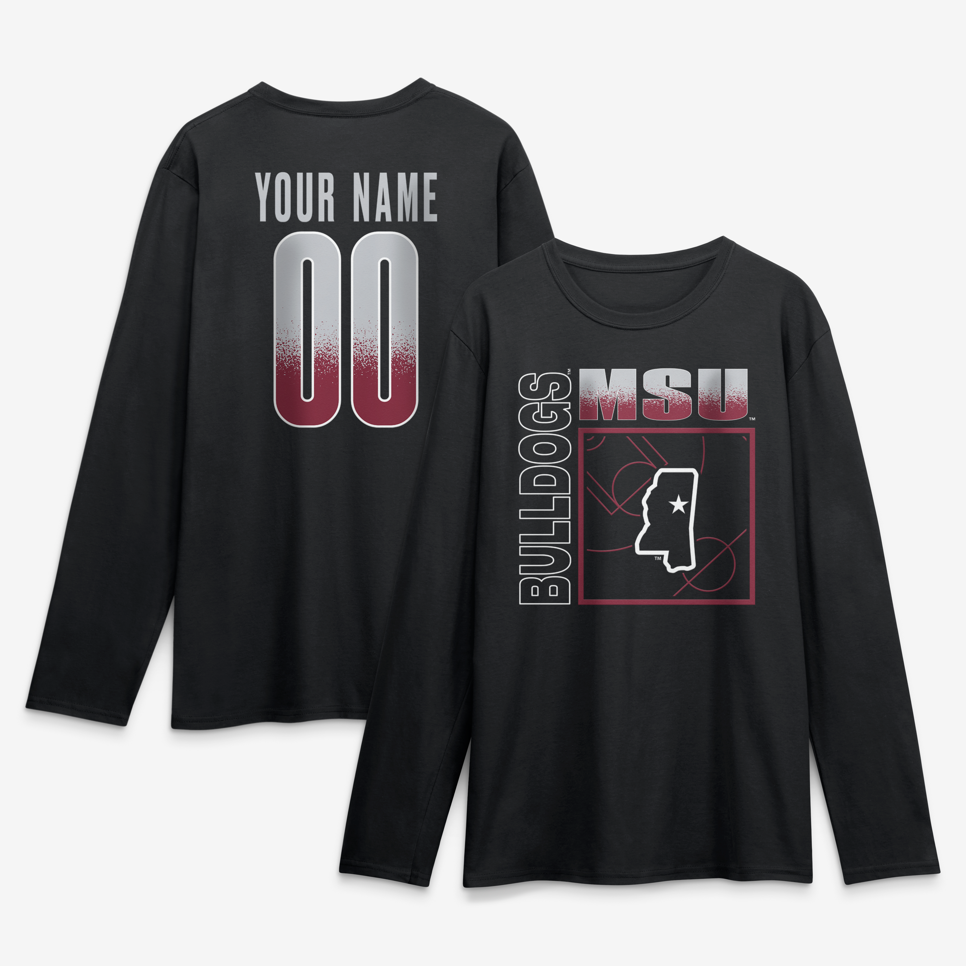 Men's Black Mississippi State Bulldogs  Home Court Pop Personalized Any Name & Number Long Sleeve T-Shirt