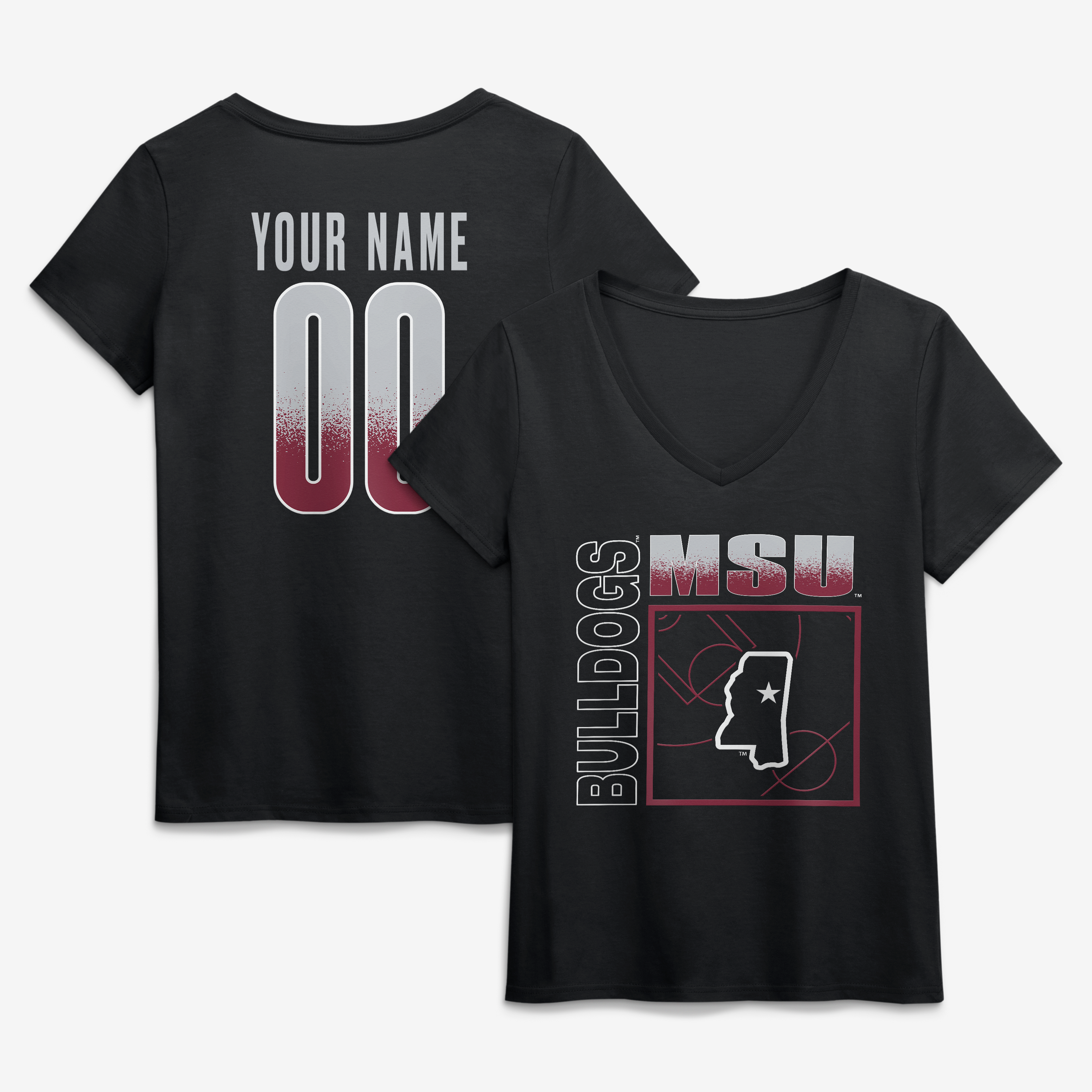 Women's Black Mississippi State Bulldogs Home Court Pop Personalized Any Name & Number V-Neck T-Shirt
