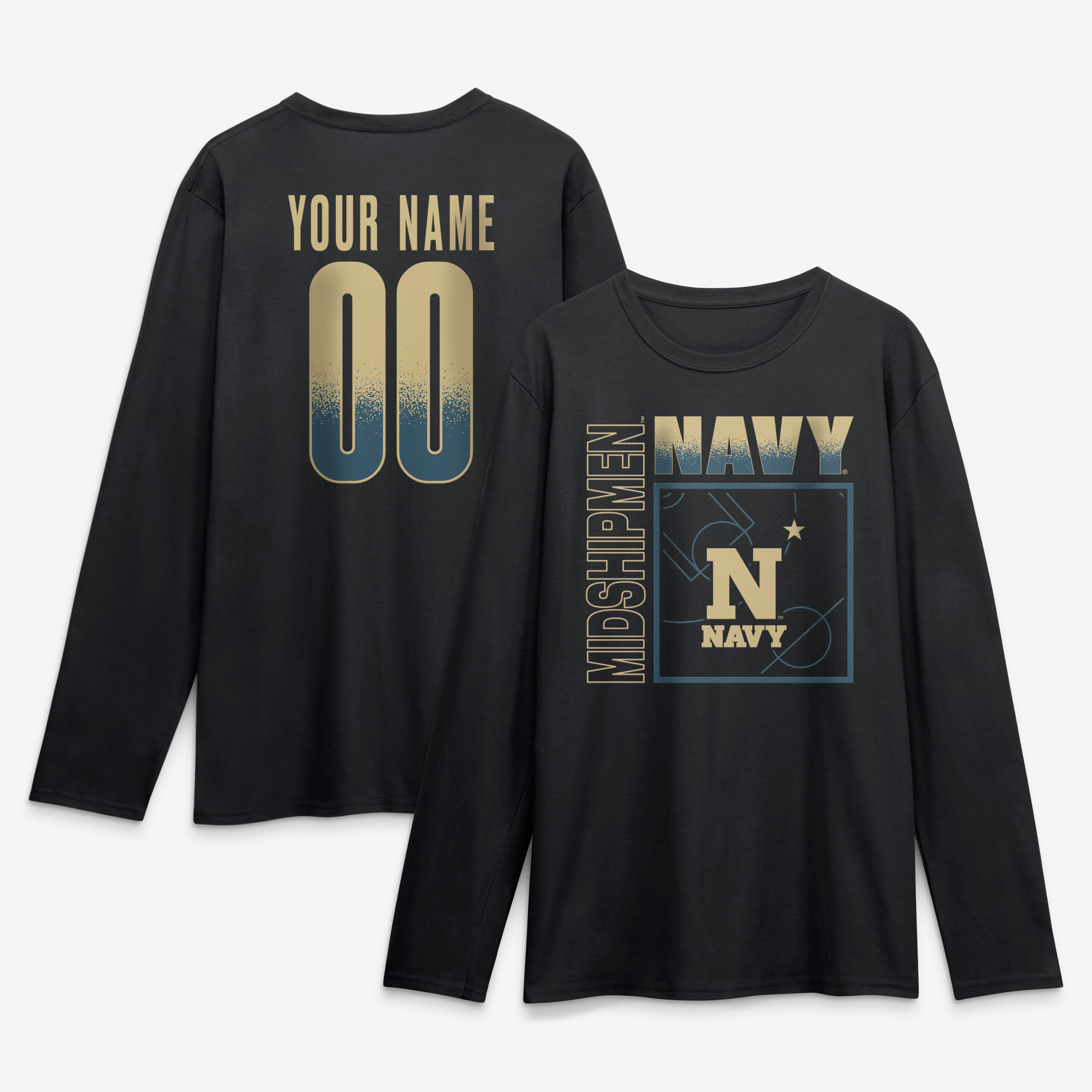 Men's Black Navy Midshipmen  Home Court Pop Personalized Any Name & Number Long Sleeve T-Shirt