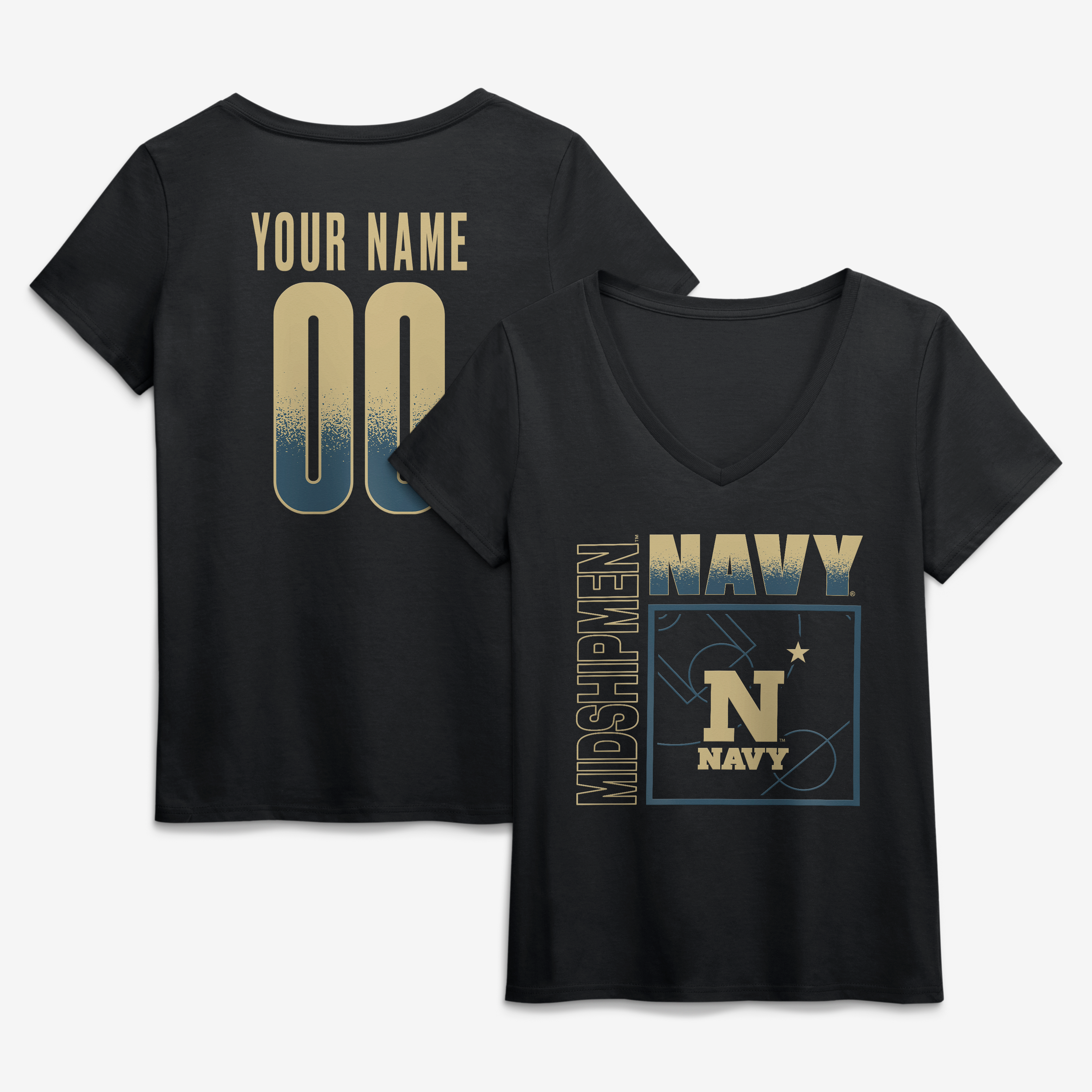 Women's Black Navy Midshipmen Home Court Pop Personalized Any Name & Number V-Neck T-Shirt