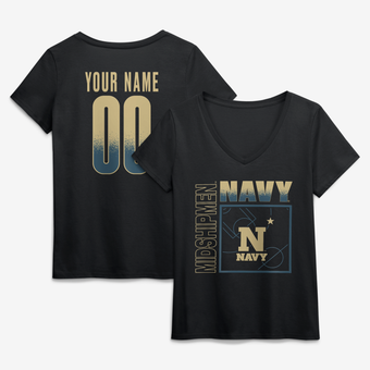 Women's Black Navy Midshipmen Home Court Pop Personalized Any Name & Number V-Neck T-Shirt