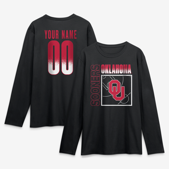 Men's Black Oklahoma Sooners  Home Court Pop Personalized Any Name & Number Long Sleeve T-Shirt