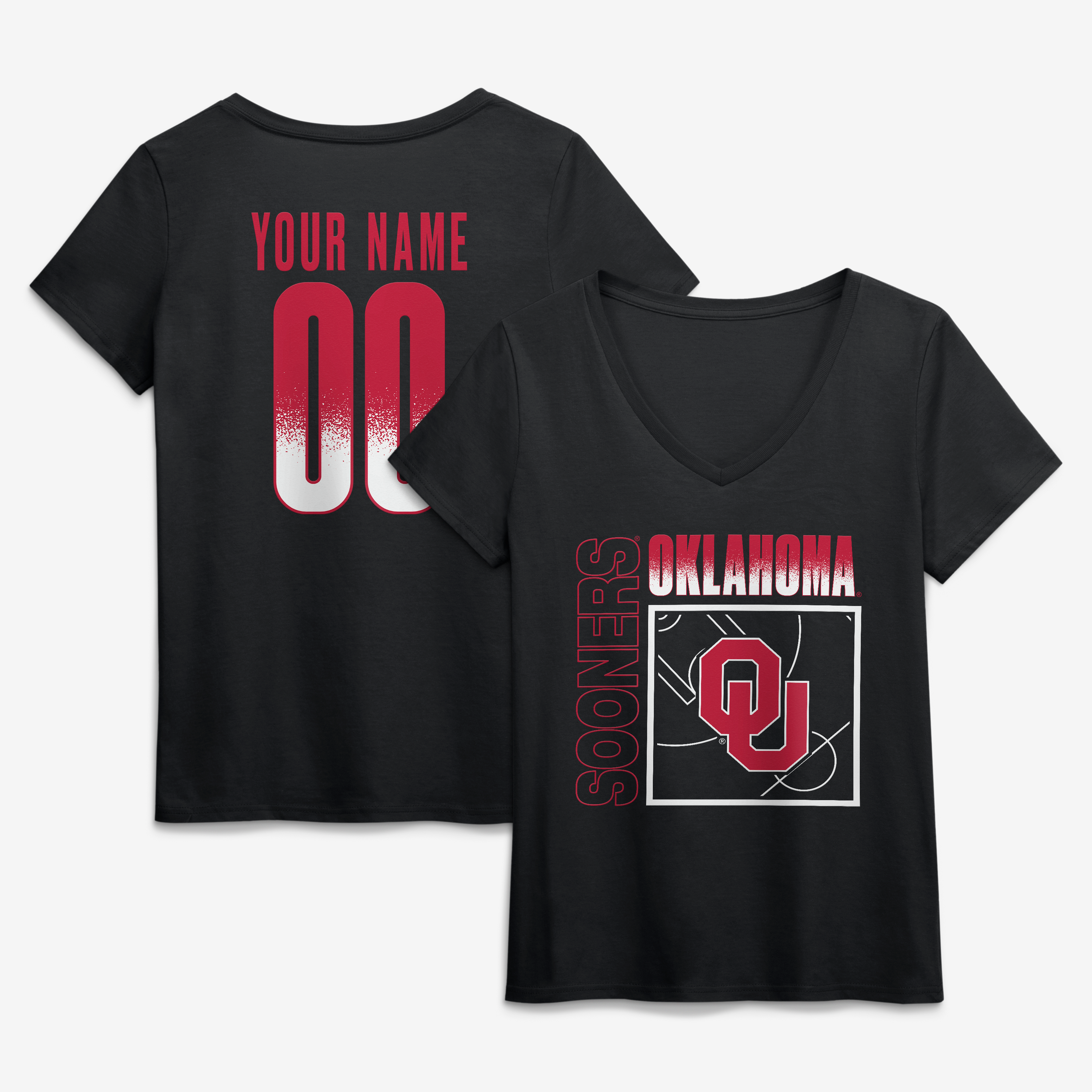 Women's Black Oklahoma Sooners Home Court Pop Personalized Any Name & Number V-Neck T-Shirt