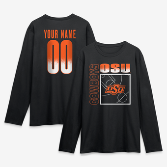 Men's Black Oklahoma State Cowboys  Home Court Pop Personalized Any Name & Number Long Sleeve T-Shirt
