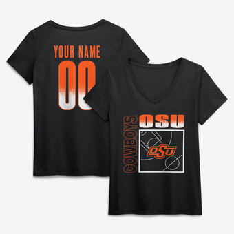 Women's Black Oklahoma State Cowboys Home Court Pop Personalized Any Name & Number V-Neck T-Shirt