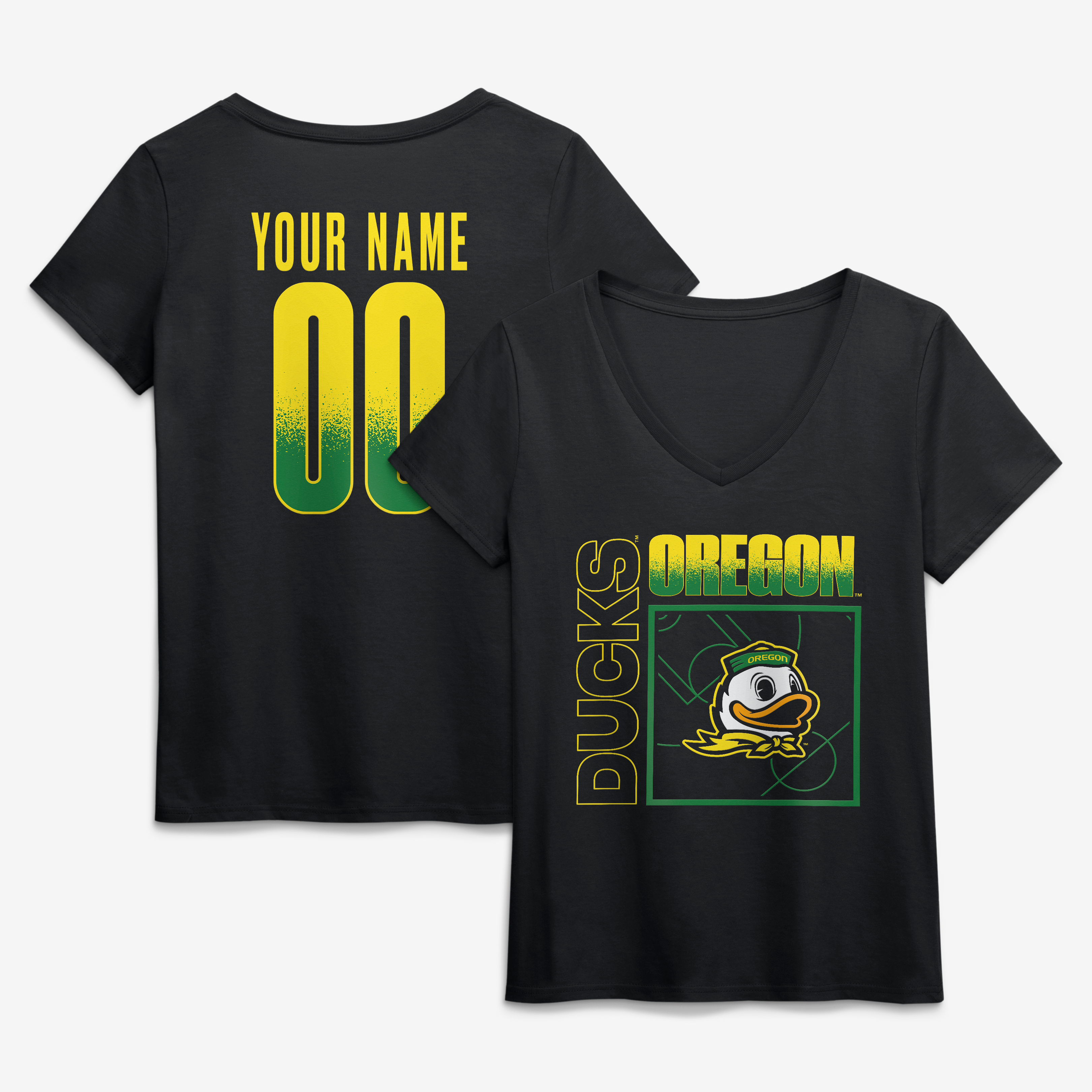 Women's Black Oregon Ducks Home Court Pop Personalized Any Name & Number V-Neck T-Shirt
