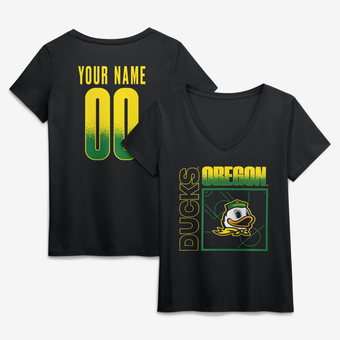 Women's Black Oregon Ducks Home Court Pop Personalized Any Name & Number V-Neck T-Shirt