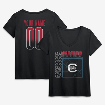 Women's Black South Carolina Gamecocks Home Court Pop Personalized Any Name & Number V-Neck T-Shirt