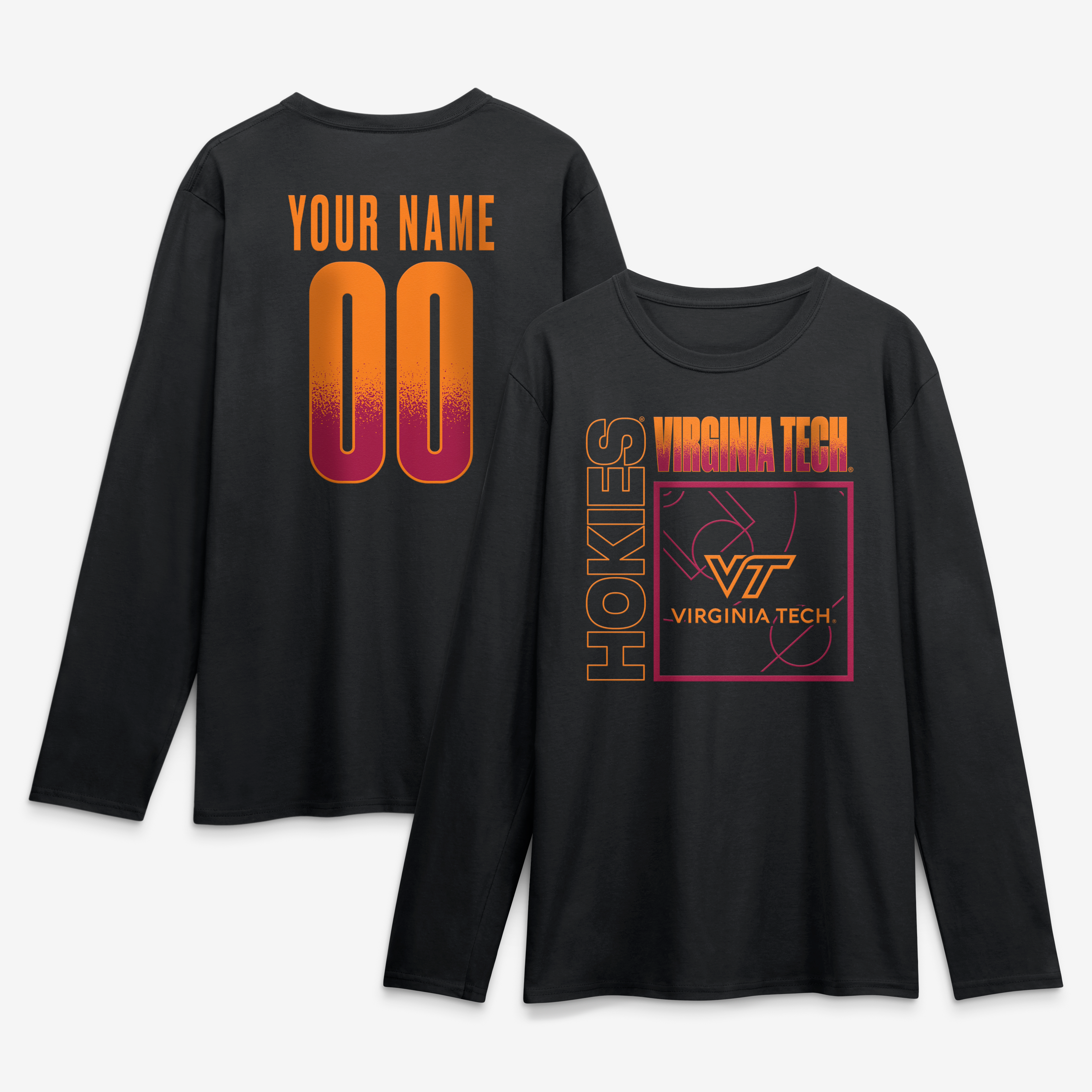 Men's Black Virginia Tech Hokies  Home Court Pop Personalized Any Name & Number Long Sleeve T-Shirt